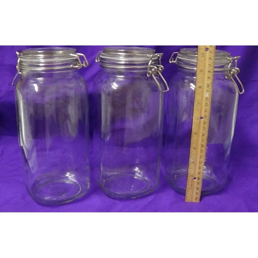 Storage Jars with Airtight Clamp Lids Glass Food 3 Pack Large Kitchen #125